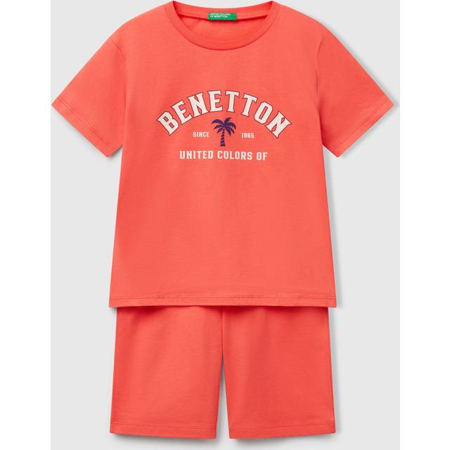 Benetton, Pyjamas In 100% Cotton With Logo, size XXS, Coral, Kids