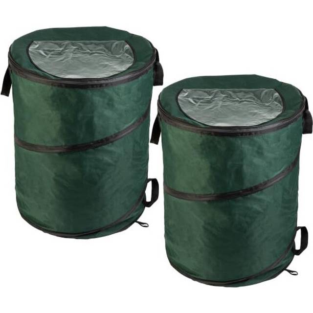 Wakeman Outdoor Trash Can 2-Pack - 46-Gallon Collapsible Garbage Cans - Pop Up Trash Cans for Camping  Storage  or Yard Waste Outdoors (Green)