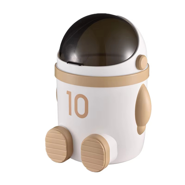 Astronaut-Themed Trash Can with Lid, Large Capacity, Light Brown