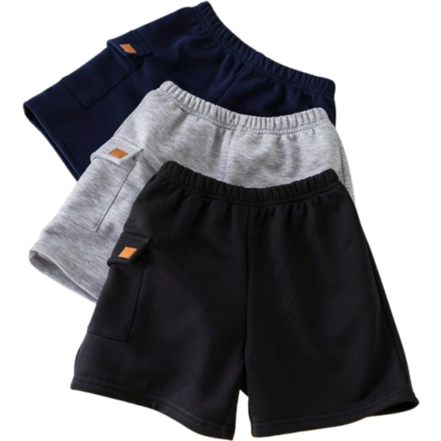 SHEIN 3pcs Young Boy Casual Comfortable Knitted Shorts Set With Pockets And Badge Decoration
