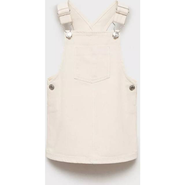 Mango Kids' Ary Denim Pinafore Dress, Cream