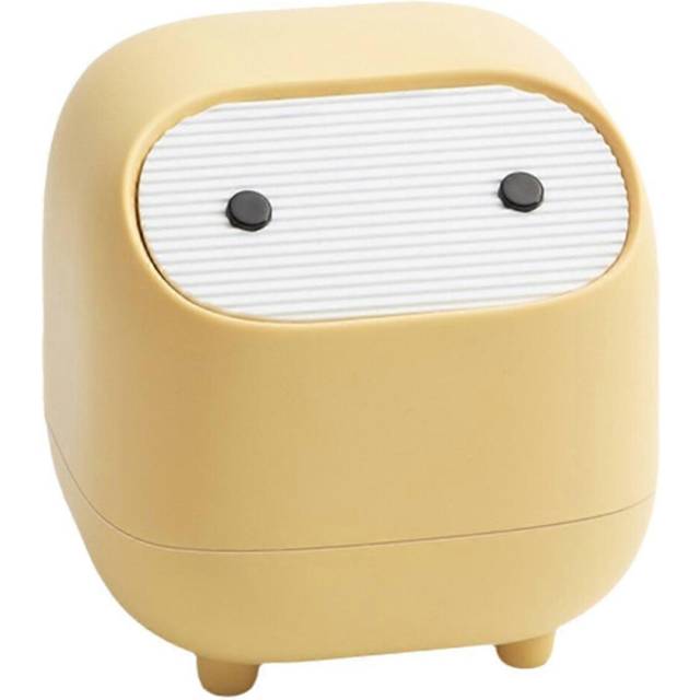 Desktop Trash Can, Small Office Supplies, Mini Double-Layer Push-Down Trash Can, Cute Trash Storage Box Yellow