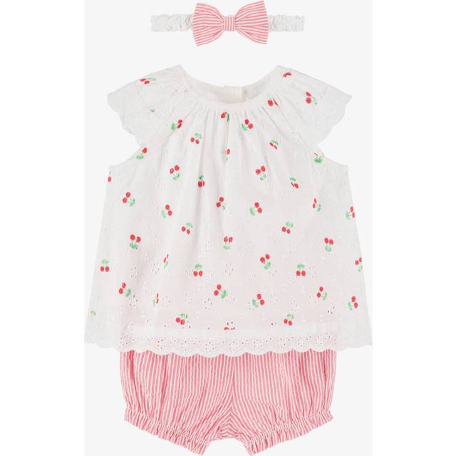 Little Me Baby Girls White Cotton Cherry Print Shorts Set - 3 month