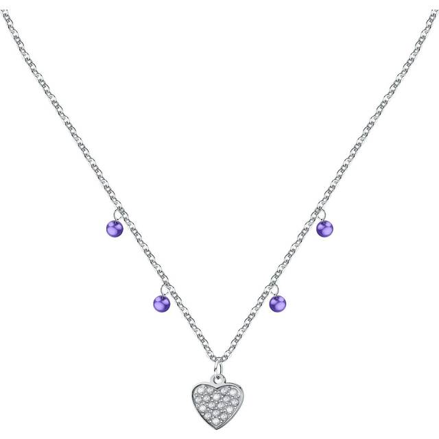 La Petite Story Steel Necklace With Clear Crystal And Tanzanite Beads LPS10ASD16 For Women