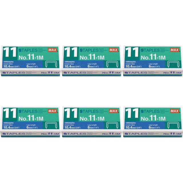 Max No. 11-1M Staples for Vaimo Staplers, 6 Packs