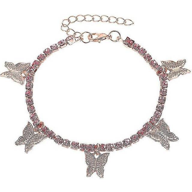 Butterfly Anklet For Women Teen Girls, 18k Gold / White Gold Plated Rhinestone Inlay Chain Tennis An