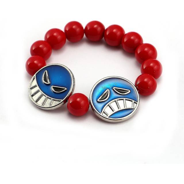 Anime One Piece Luffy Fist Ace Bracelet Red Beaded