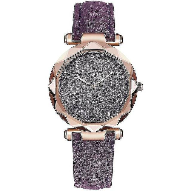 Casual Women Romantic Starry Sky Wrist Watch Leather Rhinestone Designer Ladies?Purple?