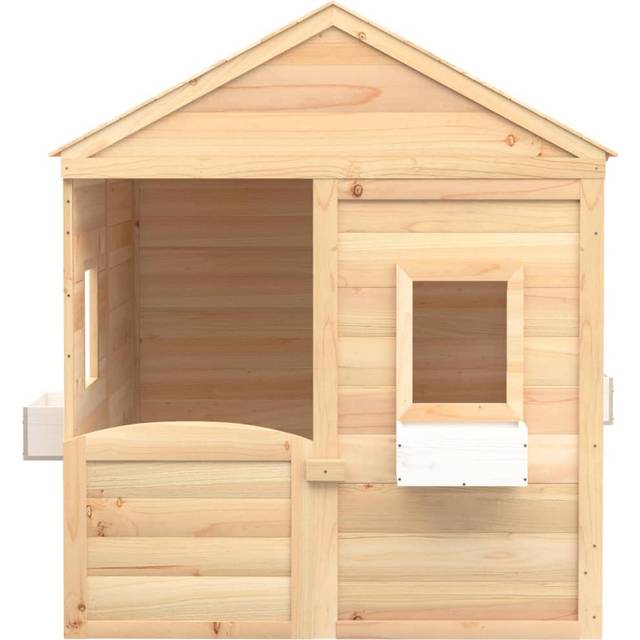 vidaXL Playhouse with Lockable Door and Flower Pots Solid Wood Fir - Brown