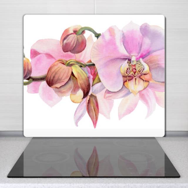 Glass chopping board worktop saver watercolour flower orchid floral 60x52 cm