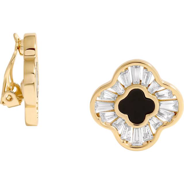 Jon Richard Jon Richard Gold Plated Cubic Zirconia And Jet Clover Clip Earrings