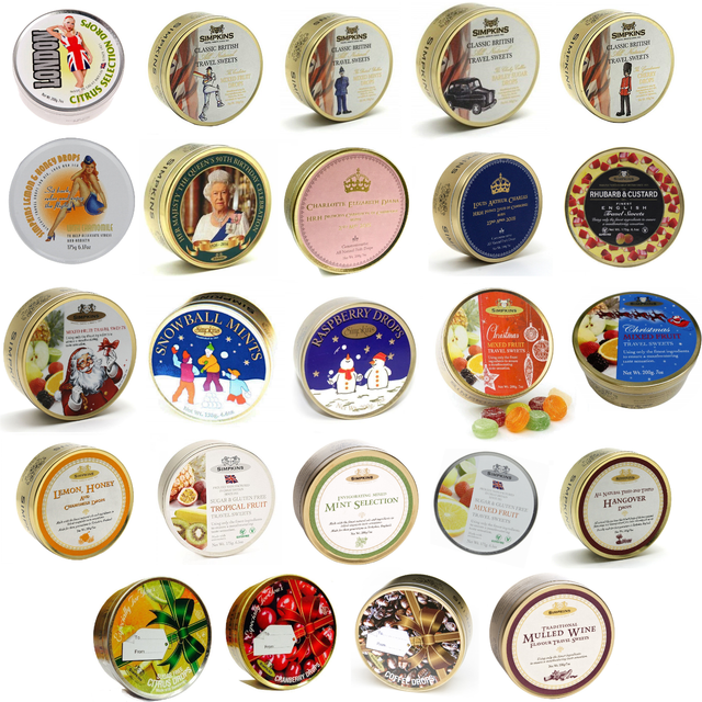 Simpkins assorted sweets tin mint mixed fruit lemon cherry coffee honey pie