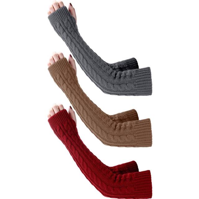 Bememo 3 Pairs Arm Warmers Long Fingerless Gloves Knit Wrist Warmers w