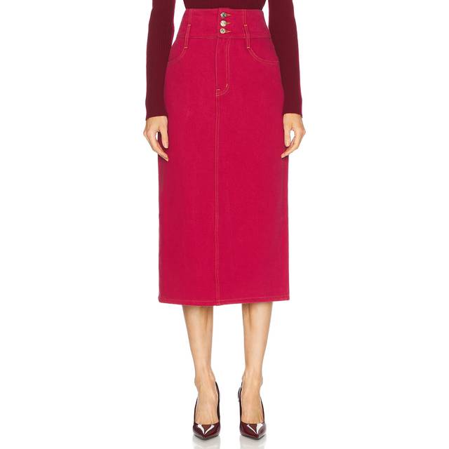 FRAME X Carolina Herrera Corset Midi Skirt in Currant - Burgundy. Size 28 (also in 24, 26, 29). (28)