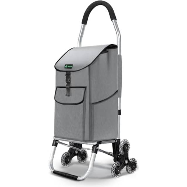 VOUNOT Folding Shopping Trolley on 6 Wheels, Aluminium Lightweight Shopping Cart, 45L Grey