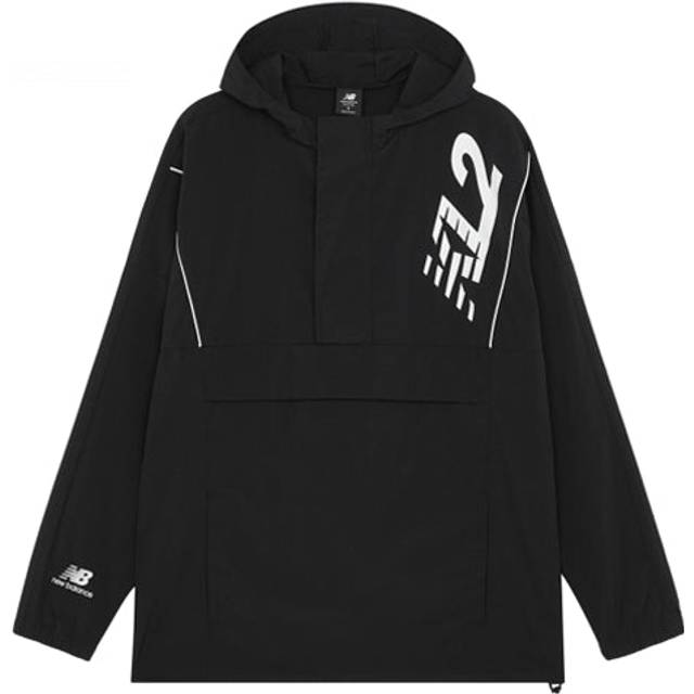 New Balance Men's New Balance Logo Embroidered Half Zipper hooded track Jacket Black - BLACK