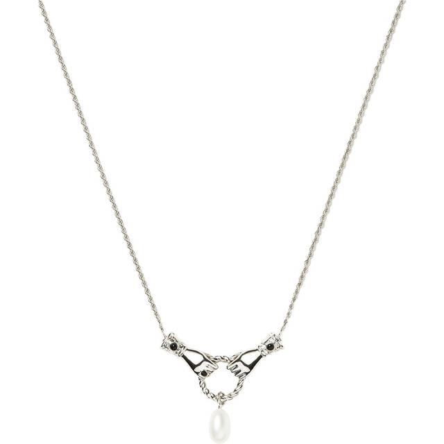 Harris Reed In Good Hands Drop Pendant Necklace | Silver Plated/Pearl & Black Onyx