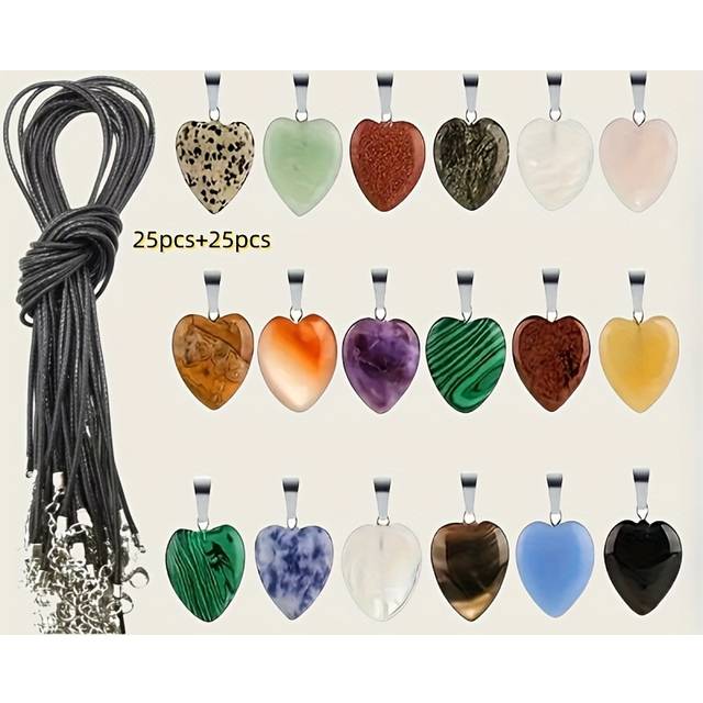 TEMU 50pcs Heart-shaped Stone Pendant, Colorful, With Black Chain, , Watch Accessories, Festival Gift