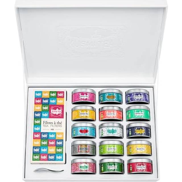 Kusmi Tea - The Collection Gift Box - 15 symboliska recept + 100 tefilter + tesked - Ekologiskt svart, grönt och vitt te samt örtte - Presentidé - 15 lådor à 25 g