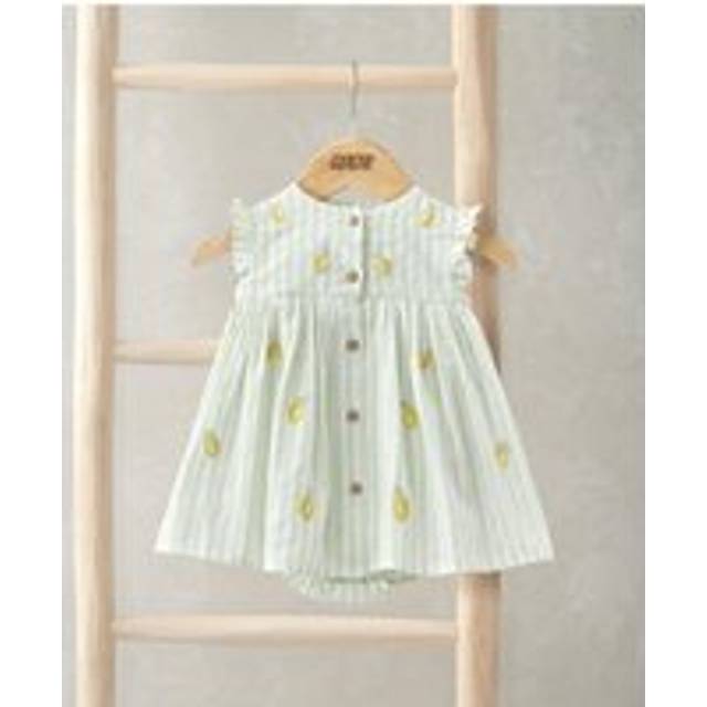 Lemon Embroidered Stripe Dress With Frill Sleeves - GREEN - 3-6 Months