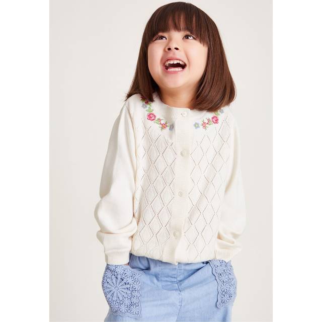 Floral Embroidered Pointelle Cardigan Ivory - 7-8 Years
