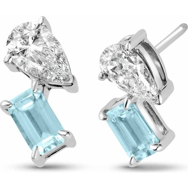 Promises 9ct Solid White Gold Stud Earrings with Aquamarine & 0.3ct Lab-Grown Diamonds
