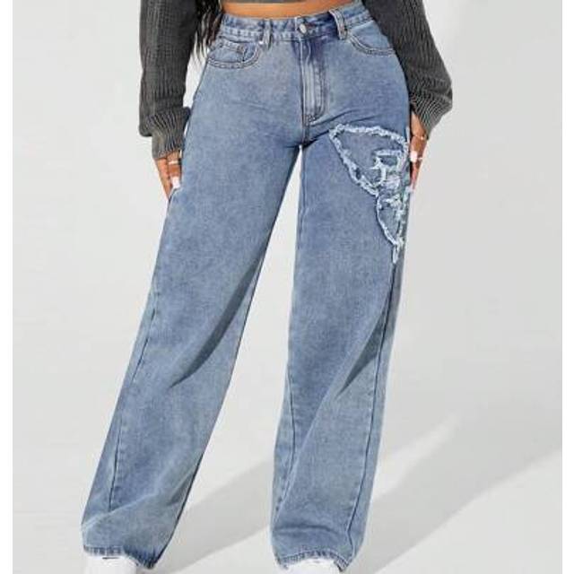 Mode kvinnors mångsidiga tvättade frontfickor lösa jeans med raka ben - Ljustvätt (W26 L32,W28 L32,W30 L32,W32 L32)