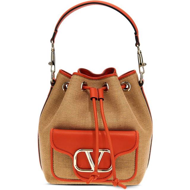 Valentino Garavani - Locò bucket bag - women - Calf Leather/Linen/Flax/Metal/Polyamide/Cotton/Calf Leather - One Size - Brown