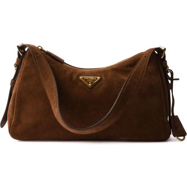Prada Medium Suede Aimée Shoulder Bag - Brown - One size