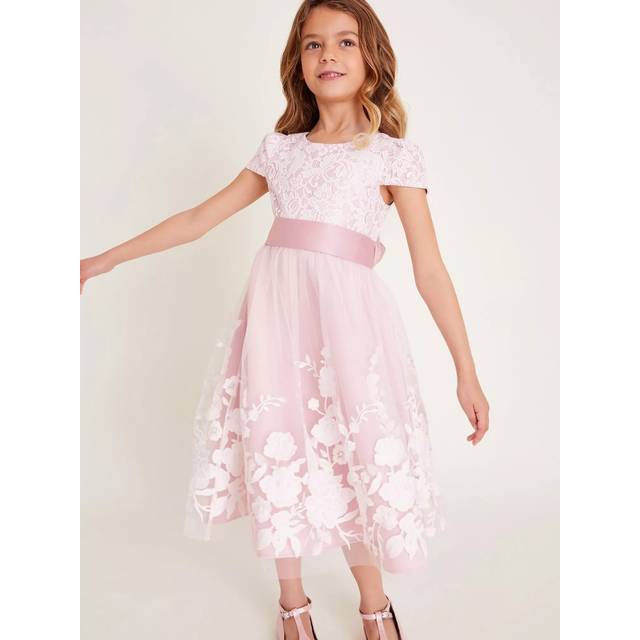 Monsoon Kids' Sorcha Embroidered Lace Maxi Dress, Dusky Pink