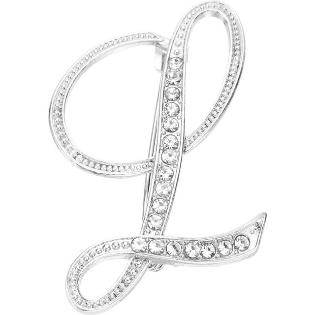 Letter brooch pins, letter l rhinestone broaches lapel pin, silver tone