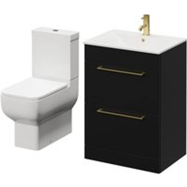 Napoli Vanity Unit and Toilet Suite including Tacoma Close Coupled Toilet and Floor Standing Vanity Unit | Matt Black | MDP | 600mm