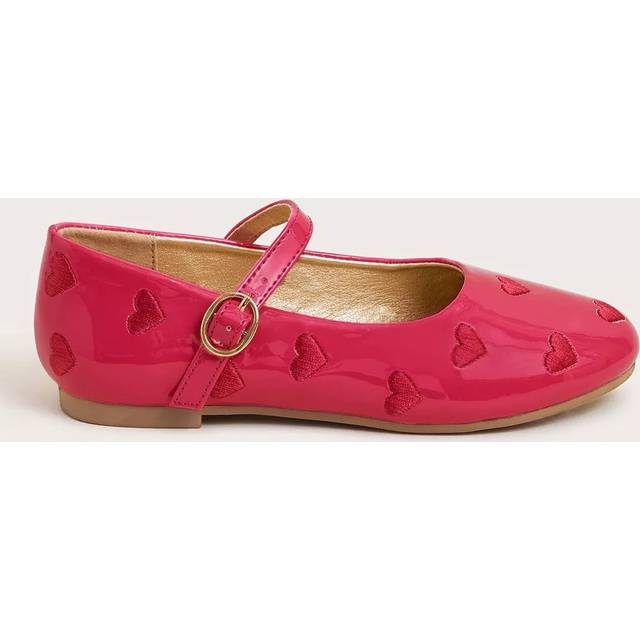 Monsoon Kids' Patent Heart Ballerina Flat Shoes, Pink