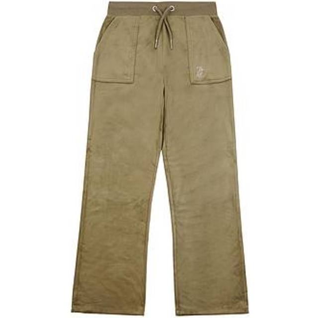 Juicy Couture Girls Mini Diamante Velour Wide Leg Jogger - Khaki, Khaki, Size Age: 9-10 Years - age: 9-10 YEARS