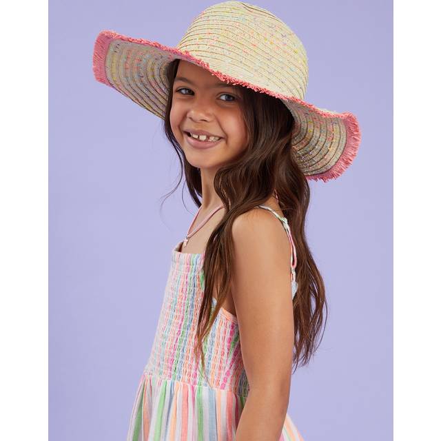 Angels by Accessorize Kids' Fringe Floppy Straw Sun Hat, Multi
