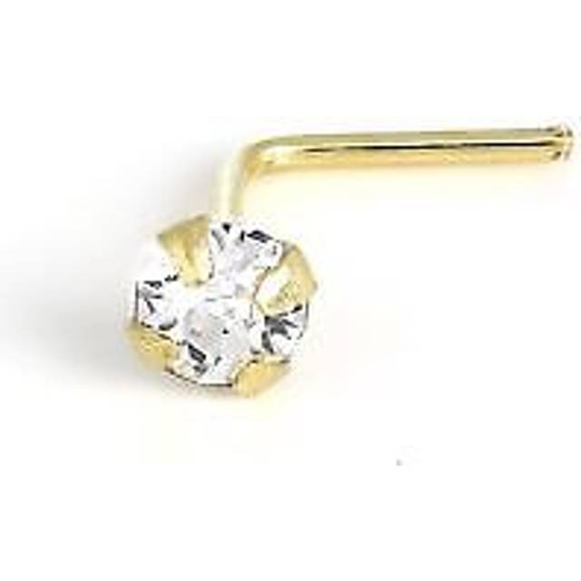 9ct gold l-shaped crystal nose pin stud 1.5mm - 2.5mm