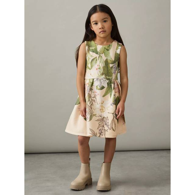 Reiss Kids' Trinny Floral Flared Dress, Pink Print