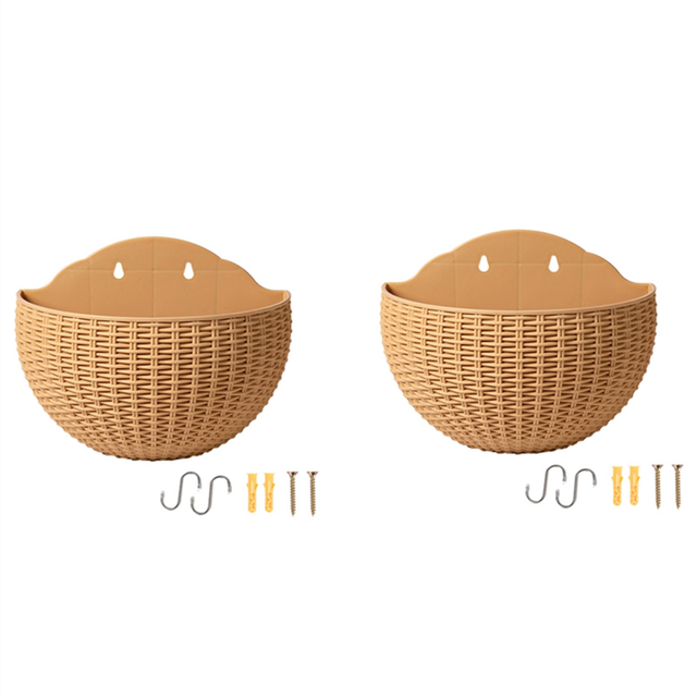 Khaki Large European-Style Imitation Rattan Wall-Mounted Semi-Circular Flowerpot Lazy