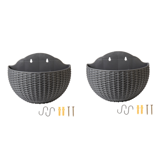 Gray Large European-Style Imitation Rattan Wall-Mounted Semi-Circular Flowerpot Lazy