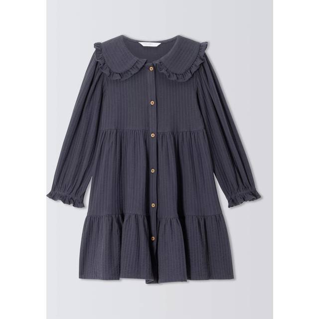 John Lewis Kids' Frill Collar Tiered Shirt Dress, Blue