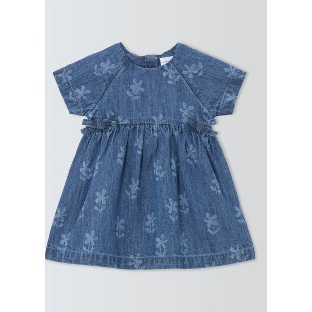 John Lewis Baby Cotton Denim Floral Print Dress, Blue