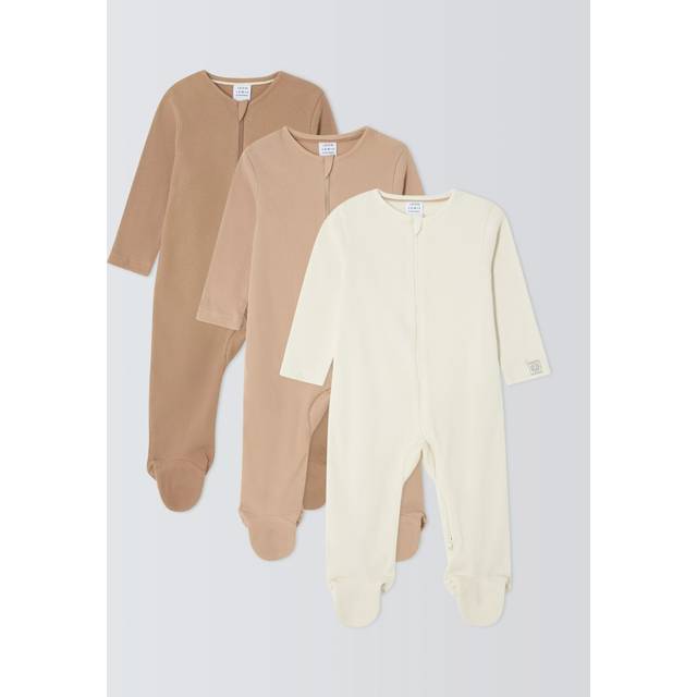 John Lewis Baby Cotton Two Way Zip Ribbed Cotton Sleepsuit, Pack of 3, Multi