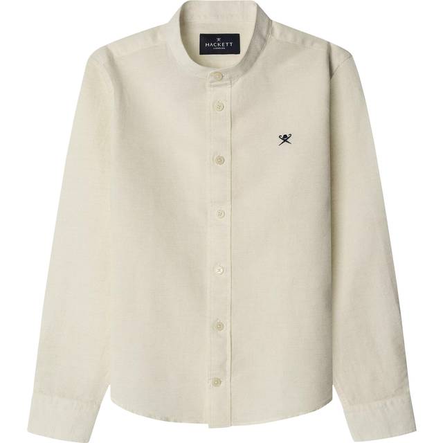 Hackett London Kids' Cotton-Linen Porter Collar Shirt, Optic White