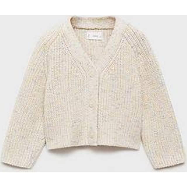 Mango Younger Girls Speckled Knit Cardigan - Cream, Cream, Size 5-6 Years - 5-6 YEARS