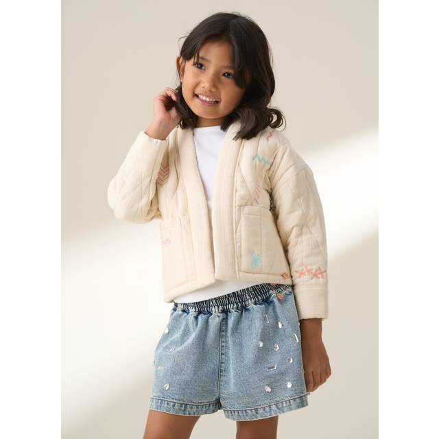 Angel & Rocket Kids' Quilted Embroidered Kimono Jacket, Cream/Multi