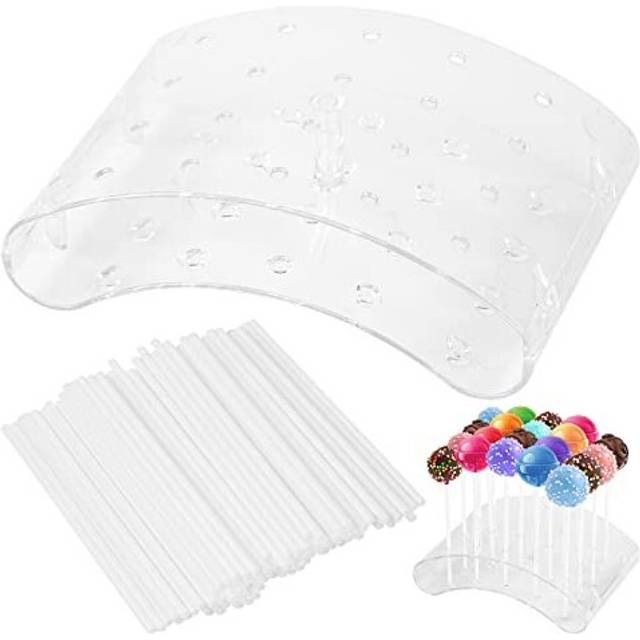 Lollipop Holder Display Stand Acrylic Transparent Lollipop Cake Pop Display Stand 20 Holes Plastic Lollipop Stand with 100 Lollipop Sticks for Wedding
