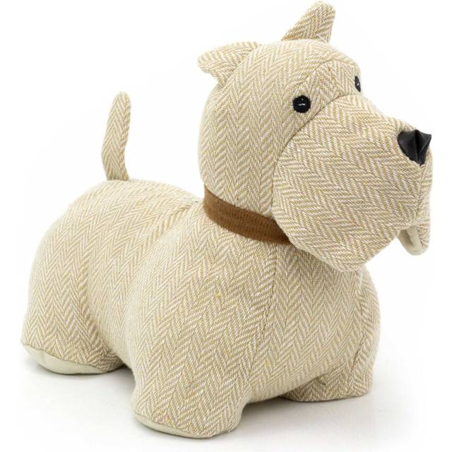 Scottie Dog Doorstop Herringbone Fabric Dog Shaped Door Stop Animal - Toffee