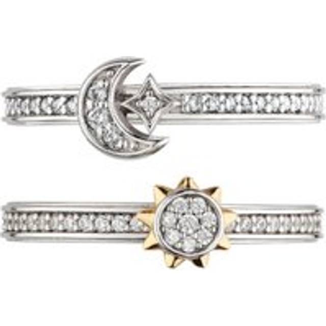 Kit Heath Silver Celeste Sun & Moon Pavé Duo Stacking Rings