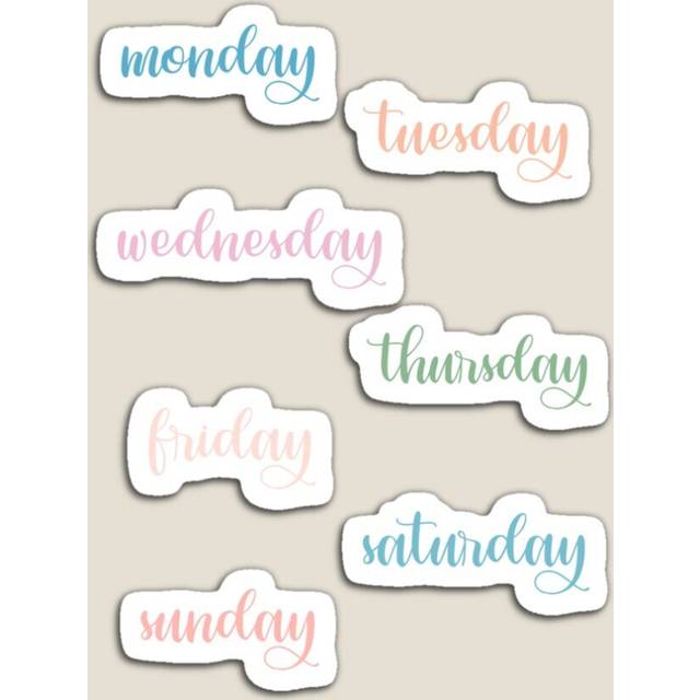 Fridge Magnets Days of the Week Pastel Set Acrylic Meme Decoration for Home Kitchen Office
