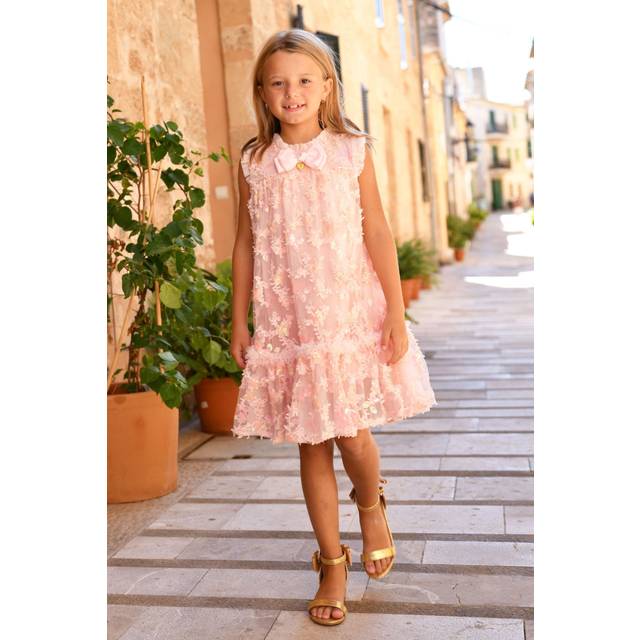 Angel's Face Girls Pink Sequin Flowers Tulle Dress - 5-6 year